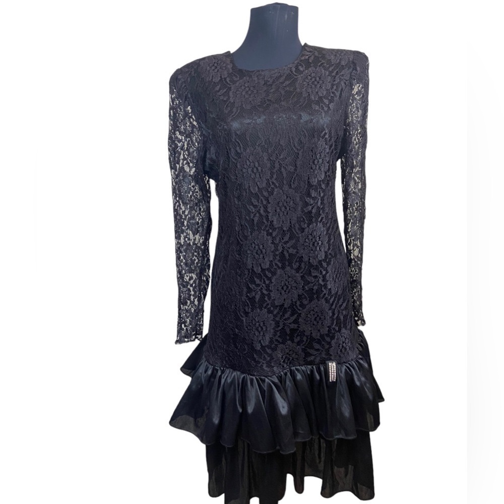 Vintage Black Lace Long Sleeve Dress